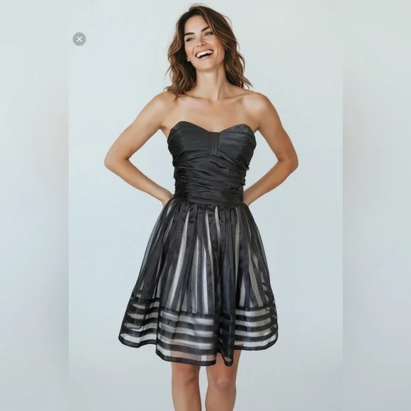 Betsy Johnson Rouched Corset, Fit And Flare Black Babydoll Dress Size 4 - Picture 1 of 16